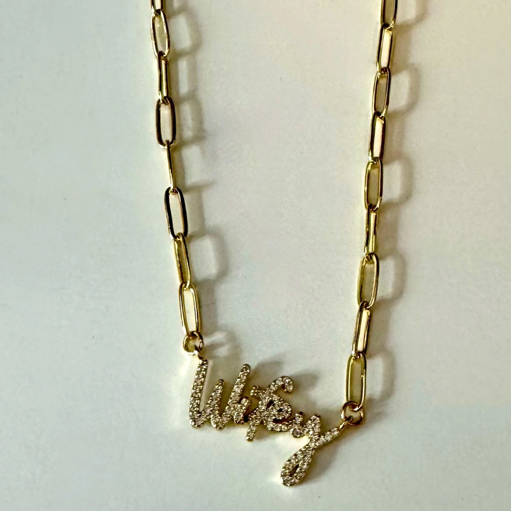 Altar’d State Wifey Necklace. Gold link chain rhinestone engraved. Bride Married